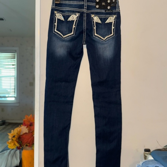 Miss Me Jeans Girls 14 Skinny Fit Angel Wings Embellished Western Cowgirl 26x29 - Picture 1 of 5